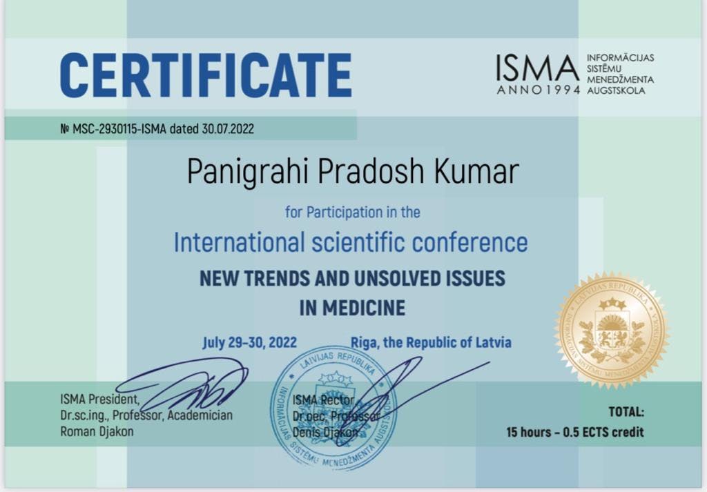 Pradosh Panigrahi Consultant Cardiologist - Certifications